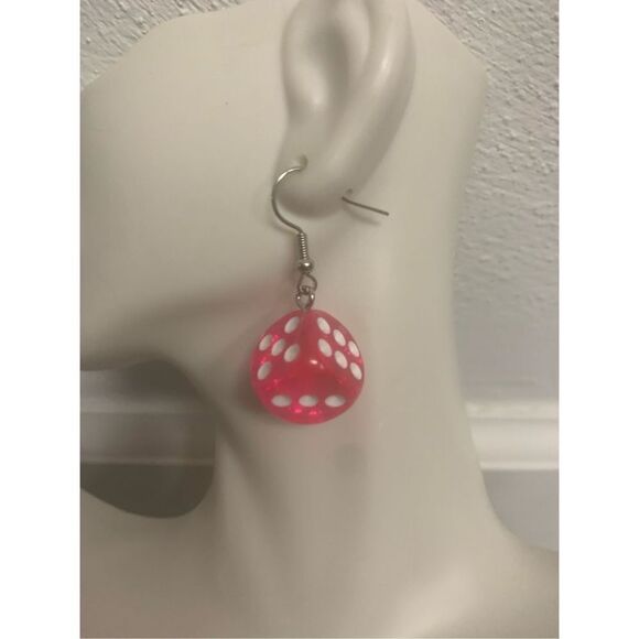 Pink Dice Statement Earrings - Picture 2 of 3